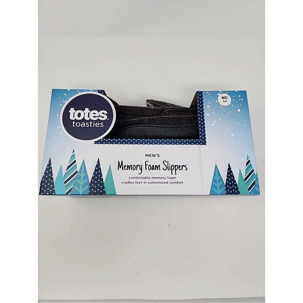 Totes‎ Toasties Men's Medium 8-9 Memory Foam Dark Charcoal Slippers, BRAND NEW